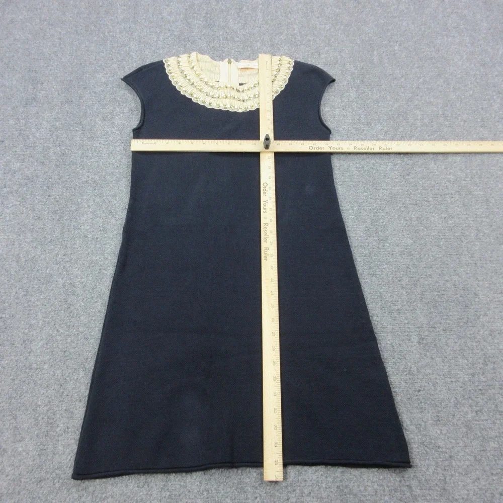 Tory Burch Dress Womens Small Blue Beaded Collar Shift Knee Length Lined Party